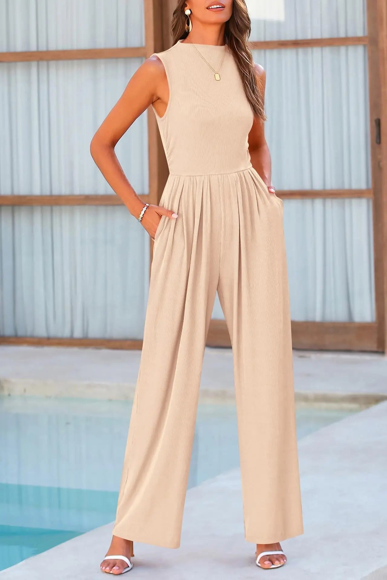 Amal Verdan | Minimal High Neck Wide Leg Jumpsuit