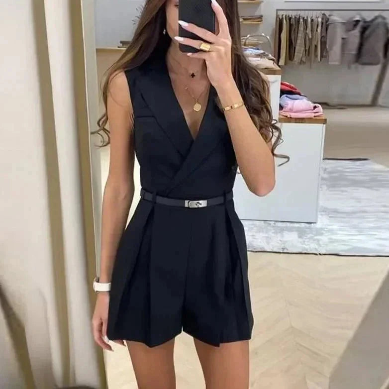 Nadia Bellini | Tailored V-Neck Playsuit